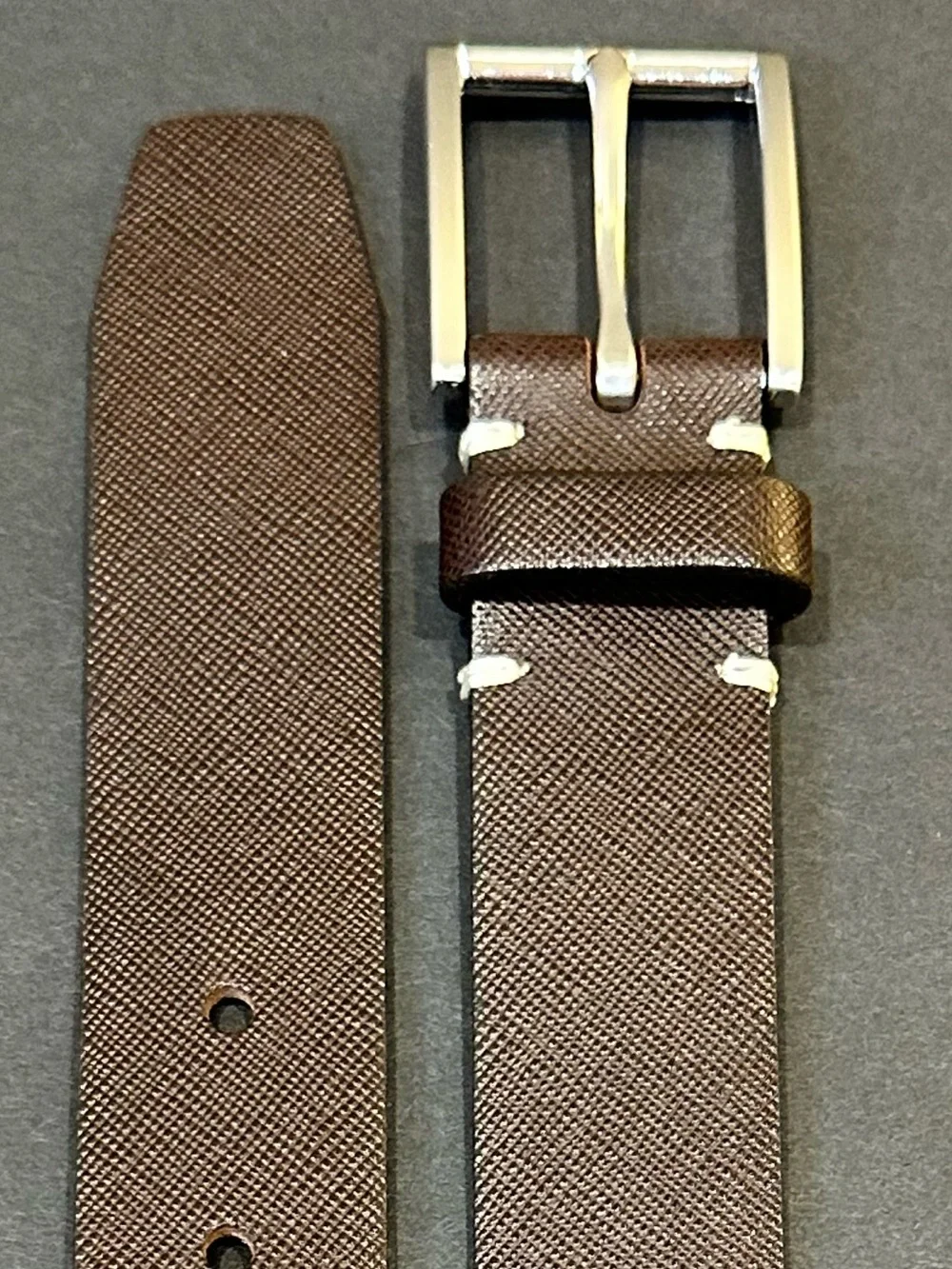 Banana Republic Brown Saffiano Leather Belt Silver Buckle Modern 40 USA